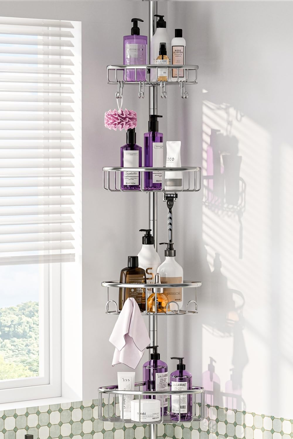 Sturdy 47-121-inch Tension Pole Shower Caddy
