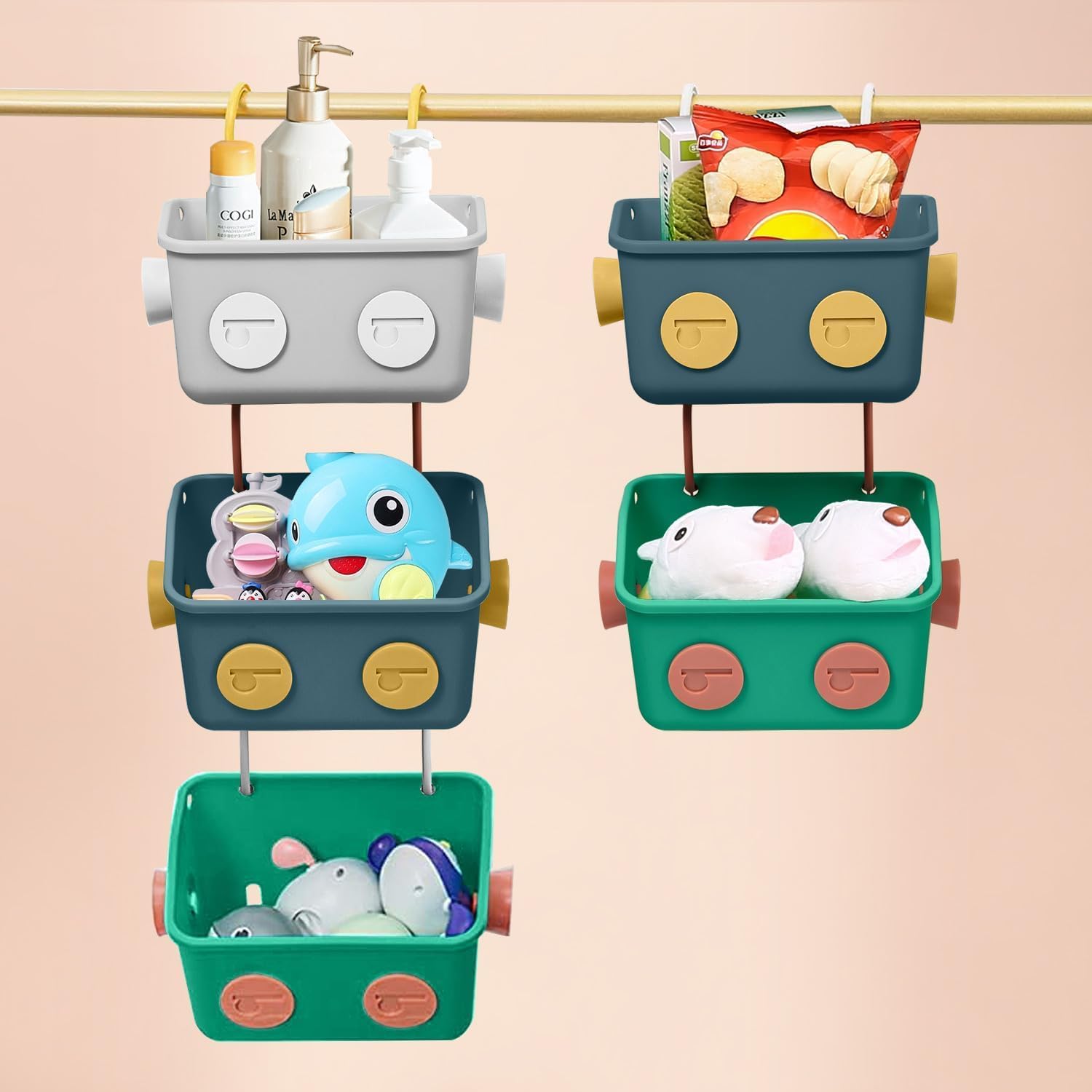 Karceyworth Bath Toy Storage Organizer Basket - Cute Robot Design