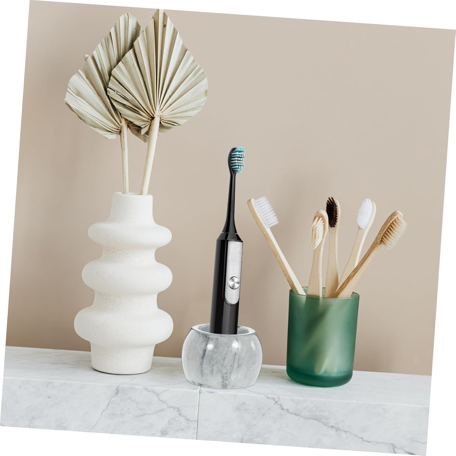 ABOOFAN 2Pcs Marble Ceramic Toothbrush Holder for Bathroom Storage