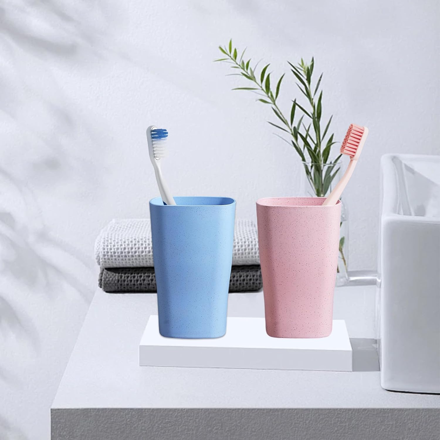 Incauca 5-Pack Square Wheat Straw Reusable Toothbrush Tumbler for Home Kitchen