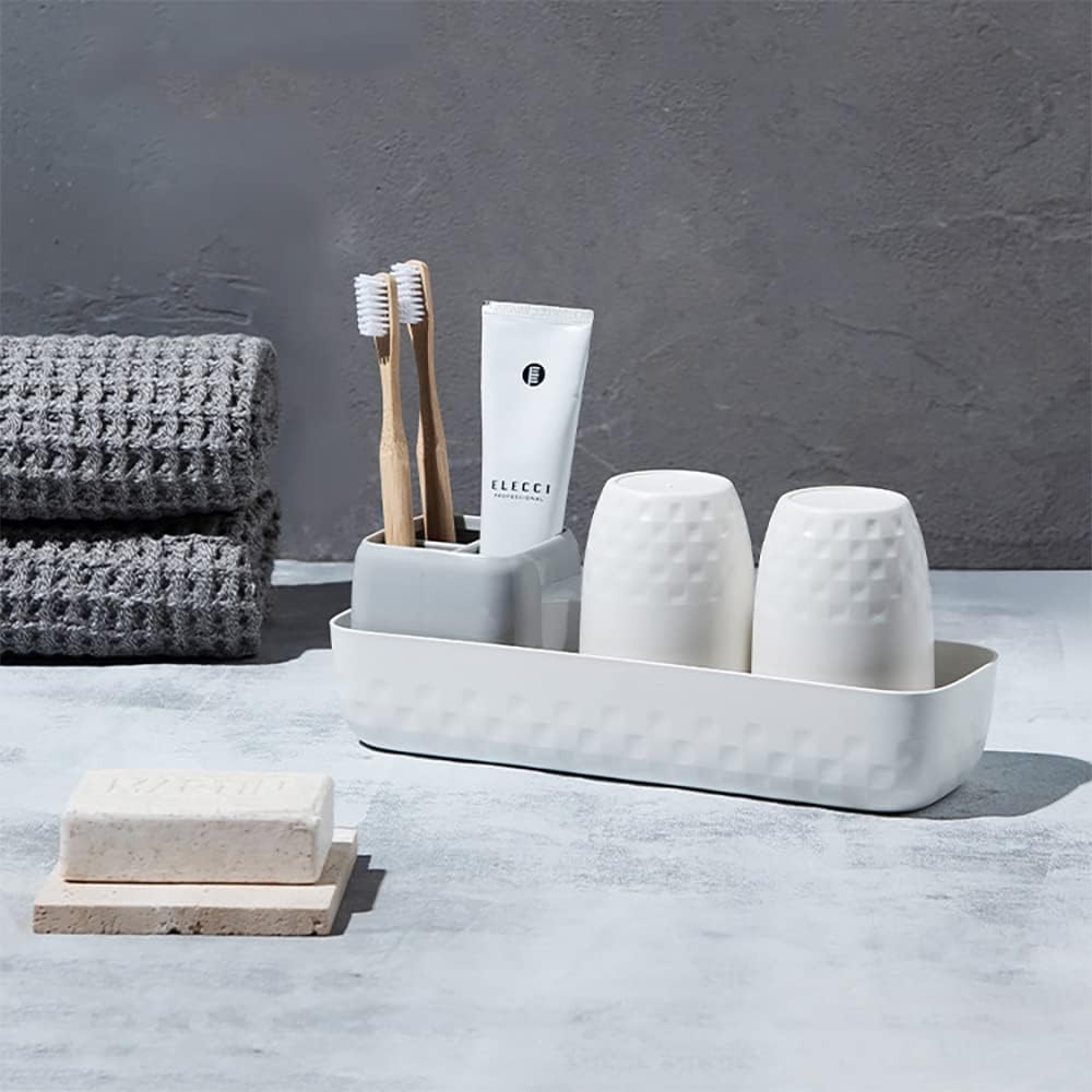 Toothbrush Holder Set - 2 Wave Cups 3 Slots Kids Couples Friendly