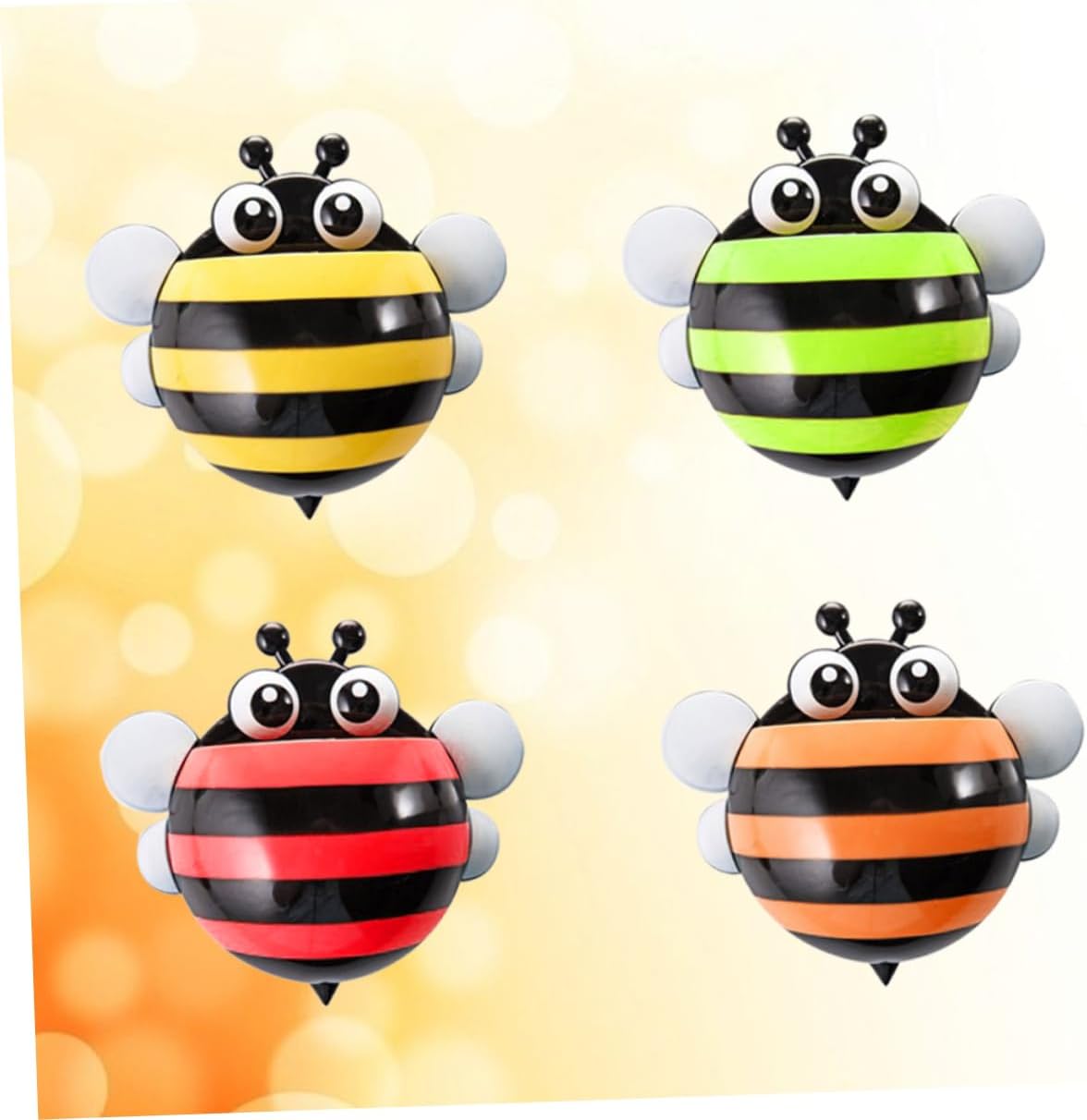 4-Piece Cartoon Bee Toothbrush Holder Suction Cup Organizer for Boys