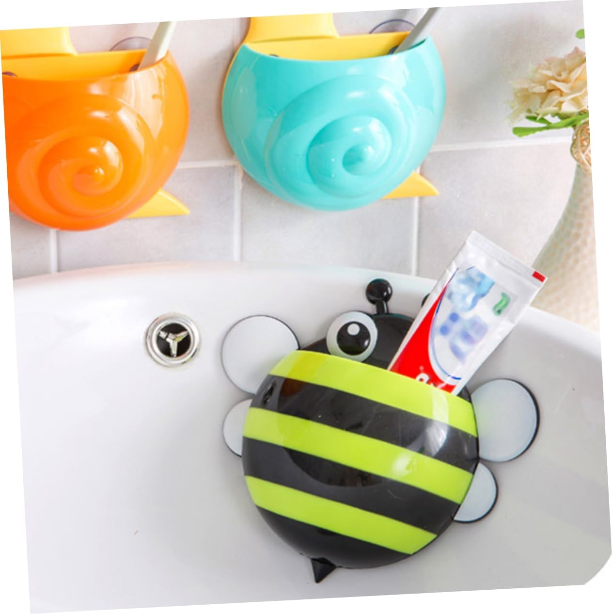 4PCS Cartoon Honeybee Suction Cup Toothbrush Holder for Bathroom Travel