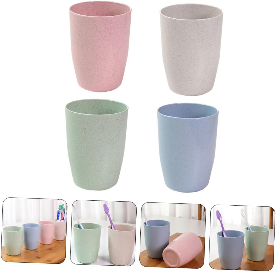 4-Piece Wheat Straw Mouth Wash Toothbrush Cup Holder Set