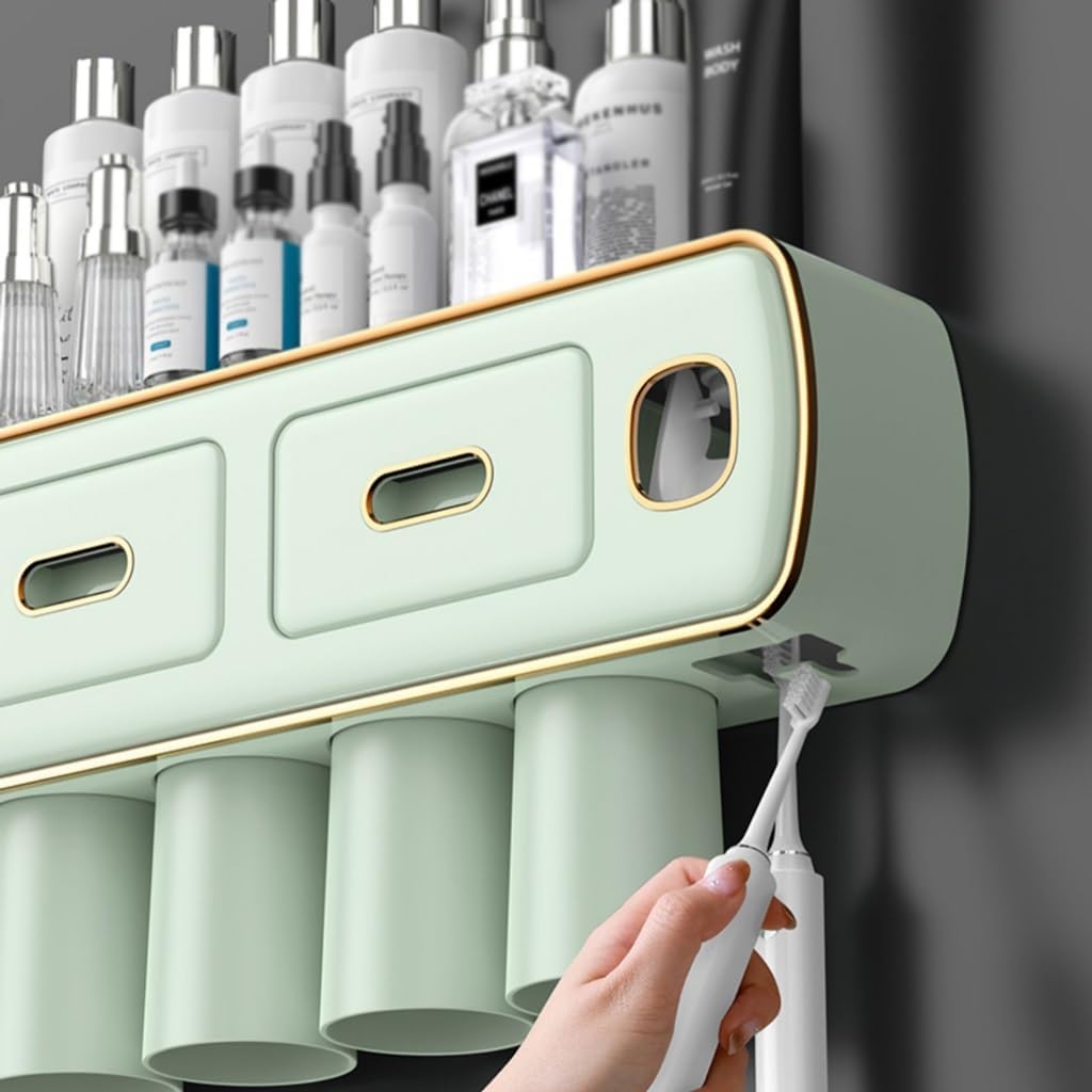 Small Wall-Mounted Toothbrush Holder with Toothpaste Squeeze Device