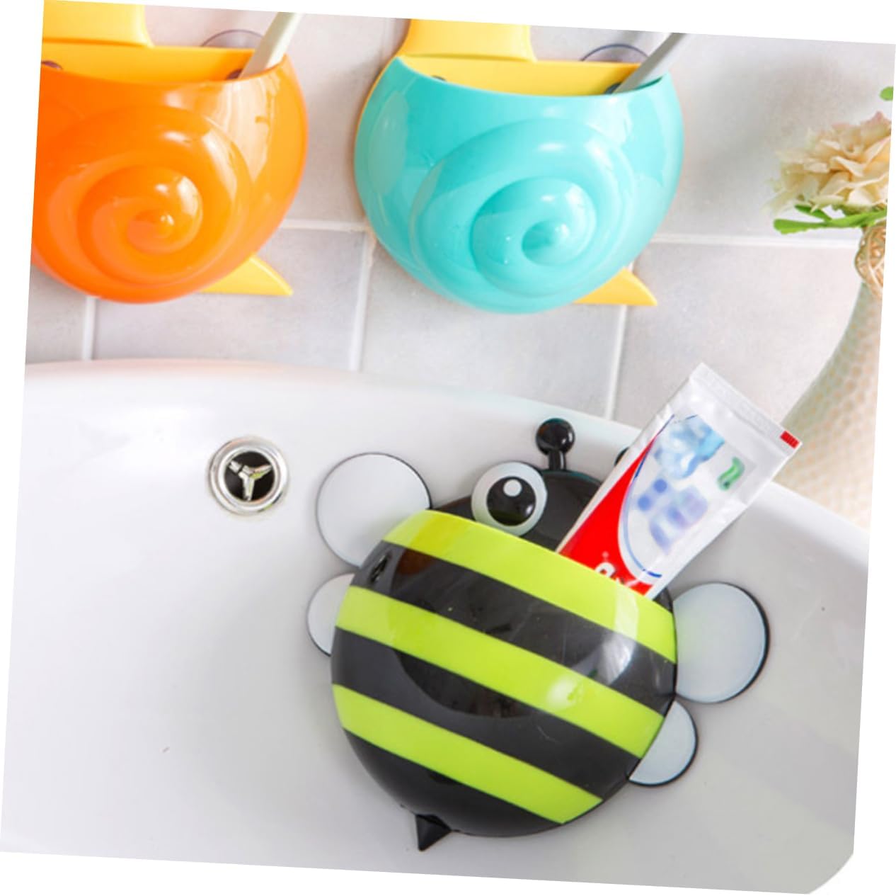 PrettyZOOM Wall Mount Suction Cup Toothbrush Organizer
