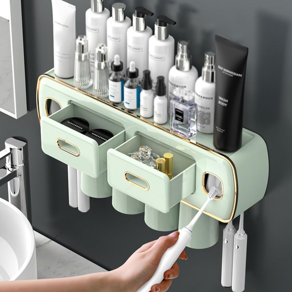 Small Wall-Mounted Toothbrush Holder with Toothpaste Squeeze Device