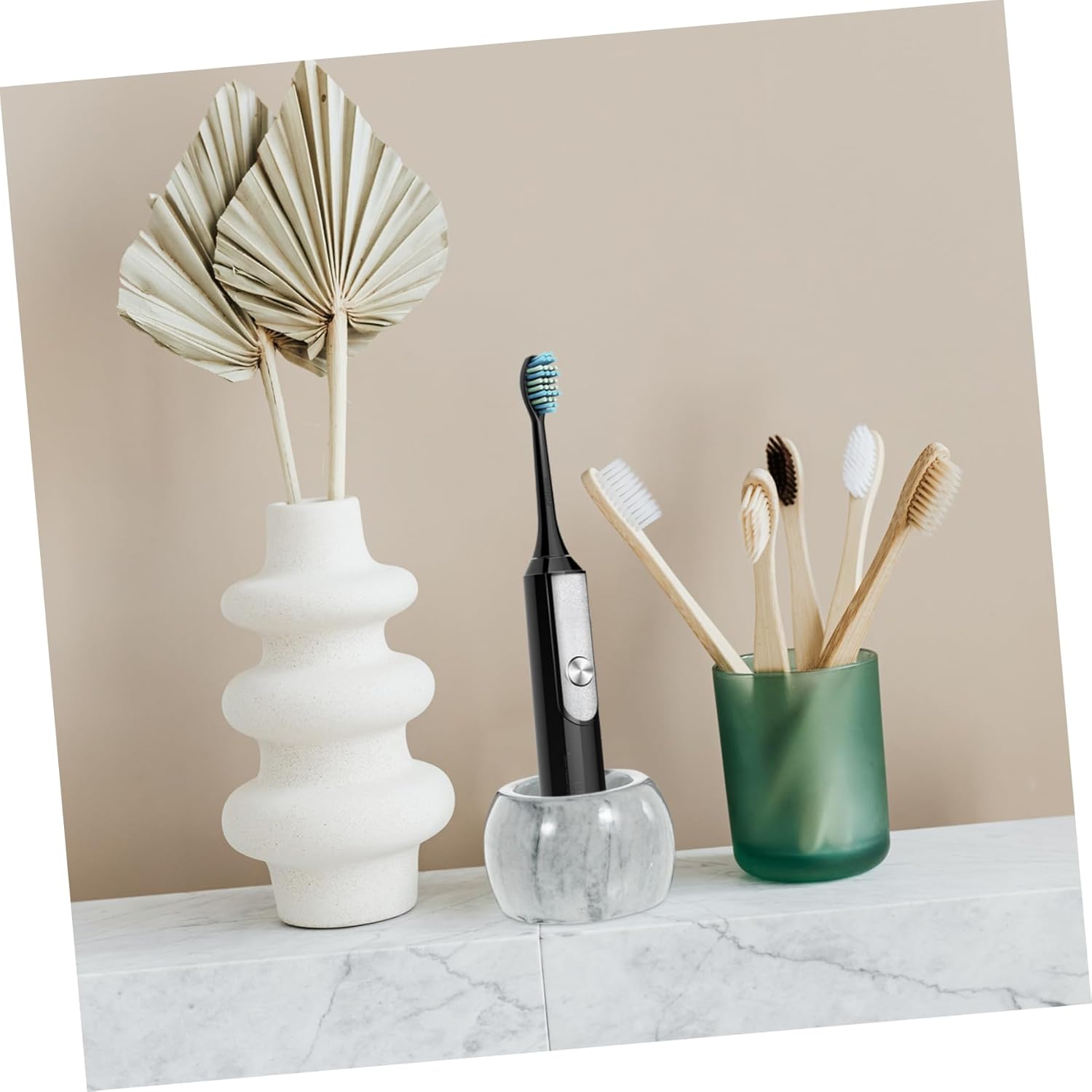 Stylish 2-Piece Marble Toothbrush Holder for Neat Bathroom Organization