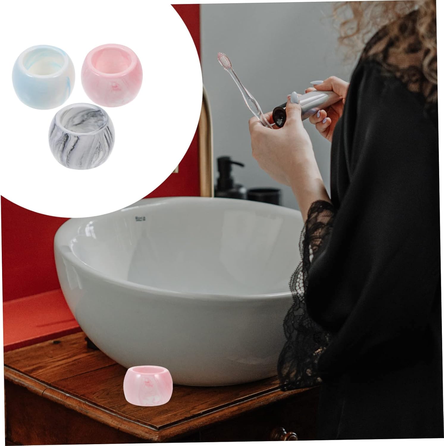 3Pc Marbling Electric Toothbrush Compact Holder