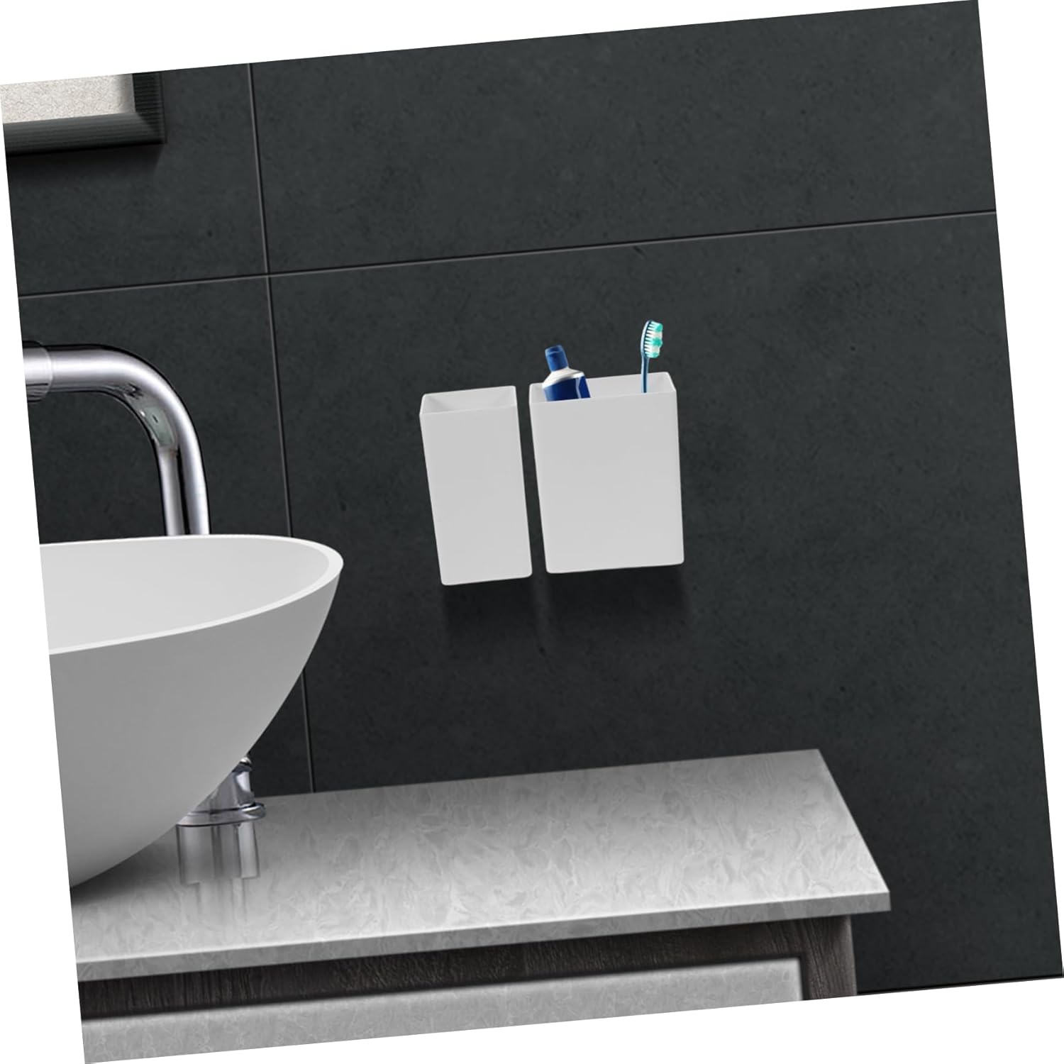 GLEAVI 2pcs Wall Mounted Toothbrush Holder Bathroom Organizer No Drilling