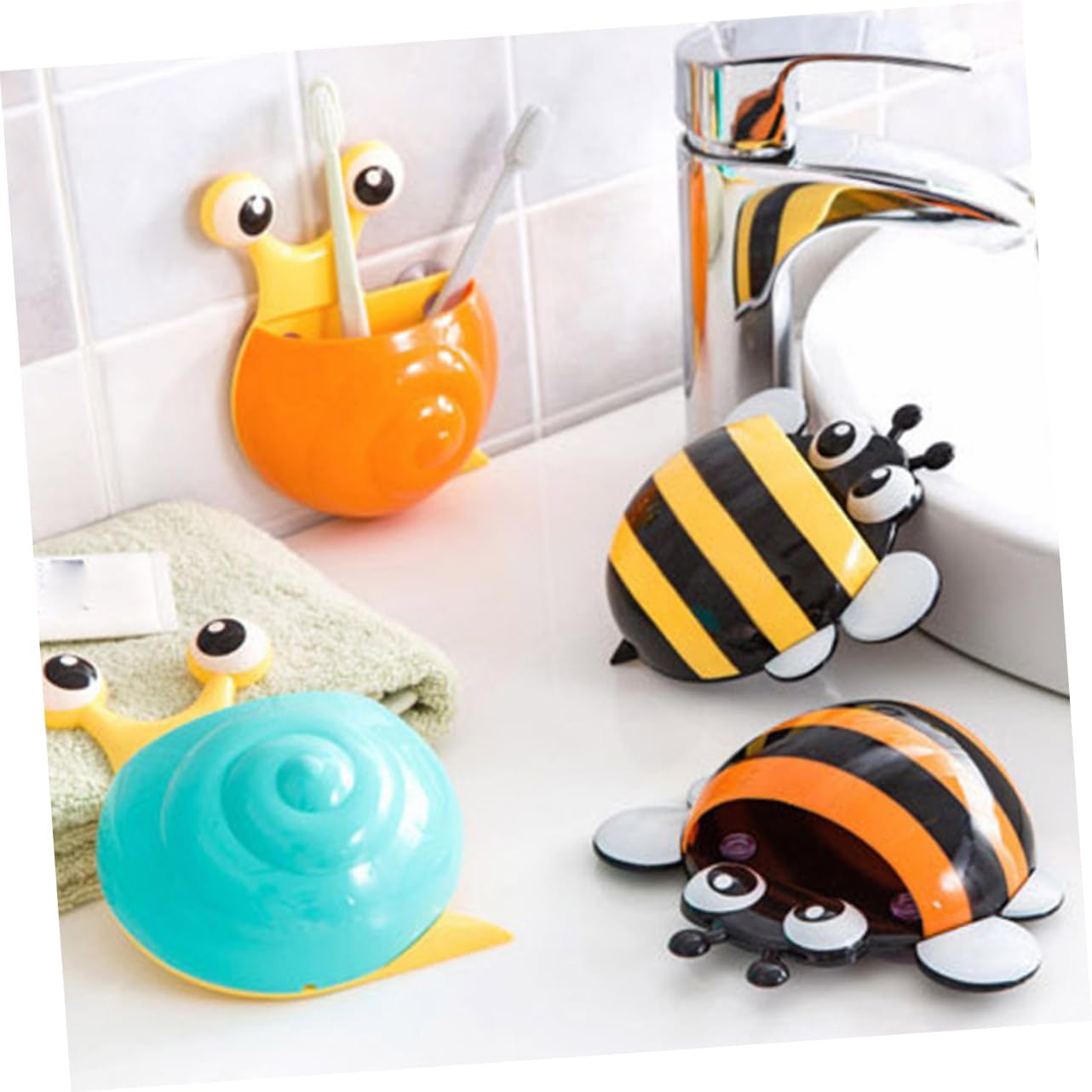 PrettyZOOM Wall Mount Suction Cup Toothbrush Organizer