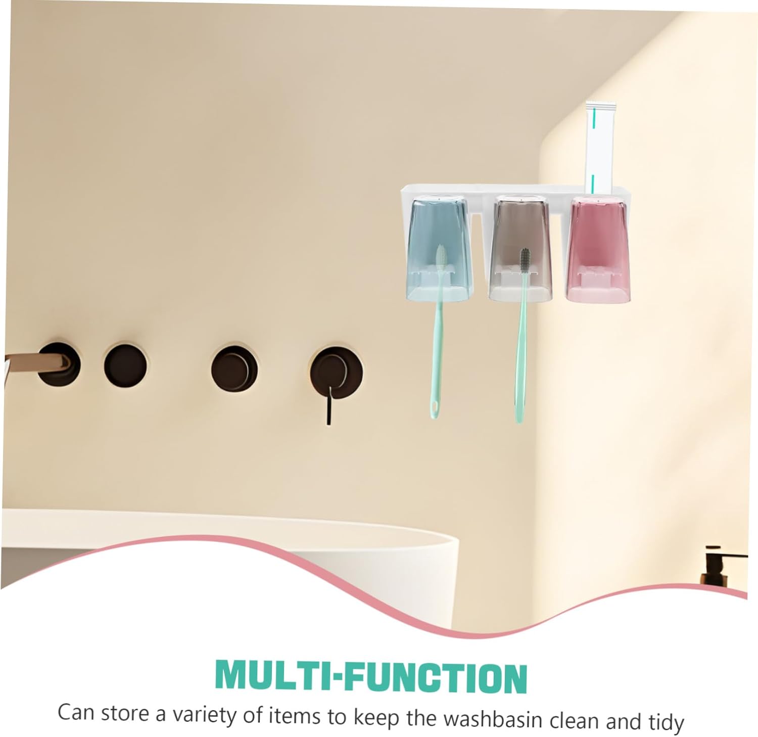 1Set Multifunction Wall Mounted Toothbrush Rack with Cups