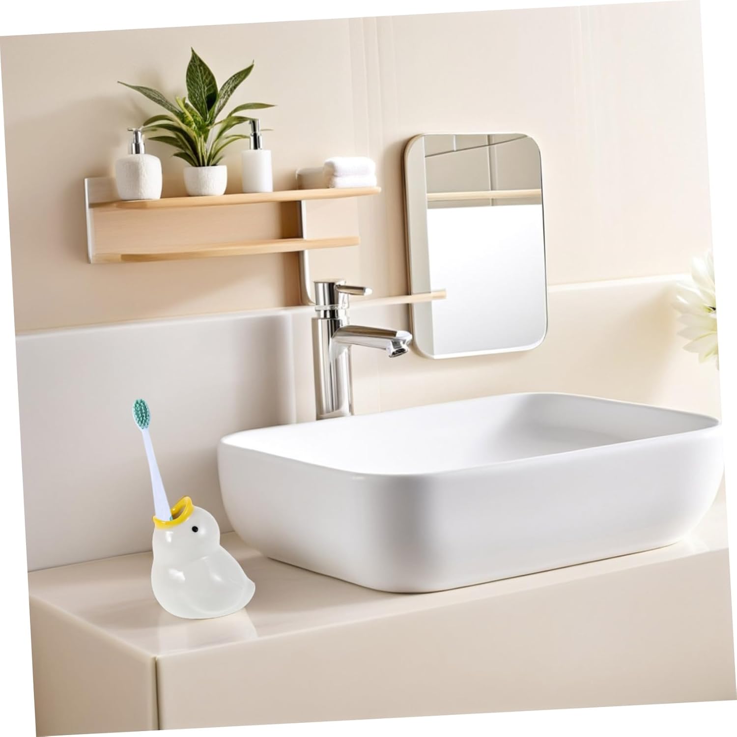 Bestyash Cute Ceramic Cartoon Duck Toothbrush Holder Bathroom Organizer