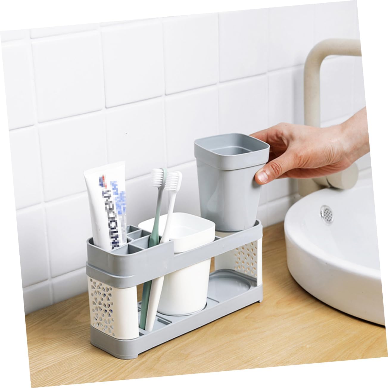 Suction Cup Toothbrush Toothpaste Organizer - 2 Cups 5 Slots Durable Sturdy