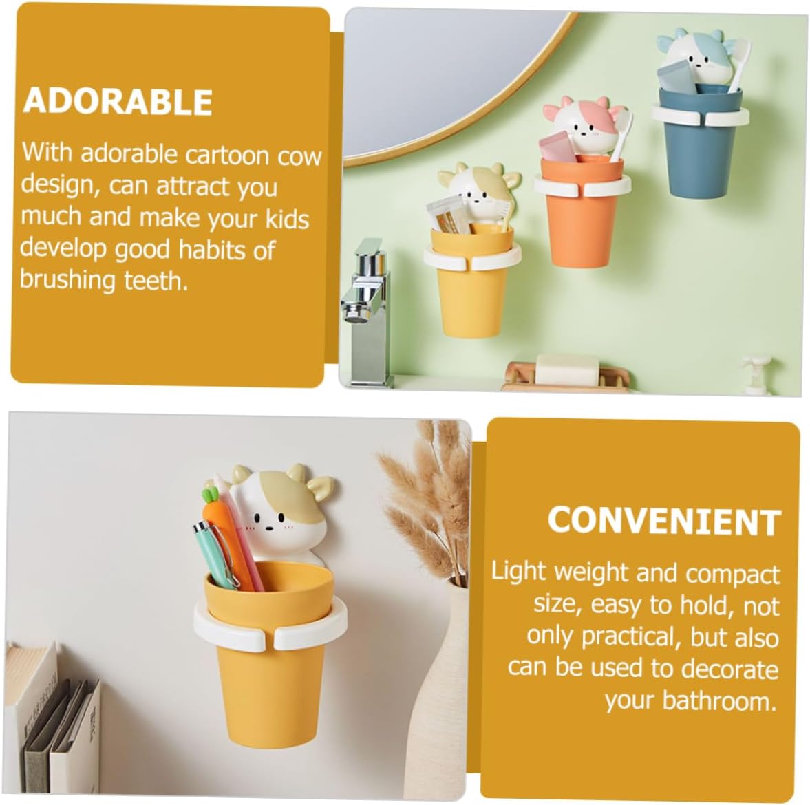 VOSAREA Cartoon Gargle Cup Wall Mounted Toothbrush Holder