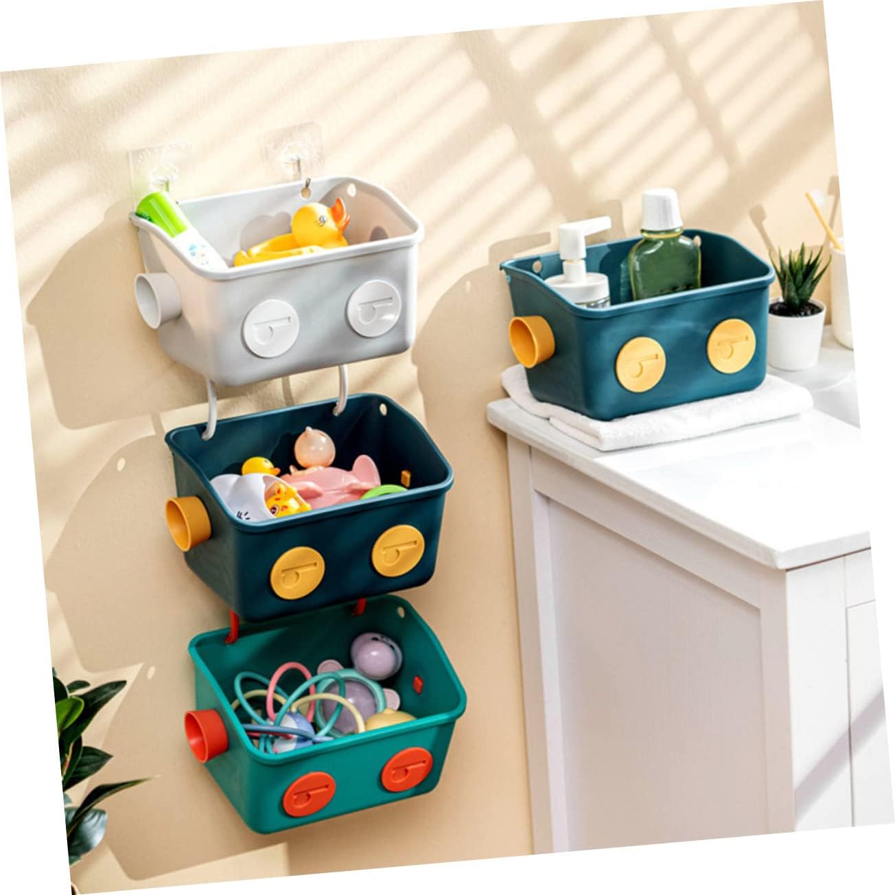 No Punching Shotarday Caddy Silver Basket for Bathroom Storage