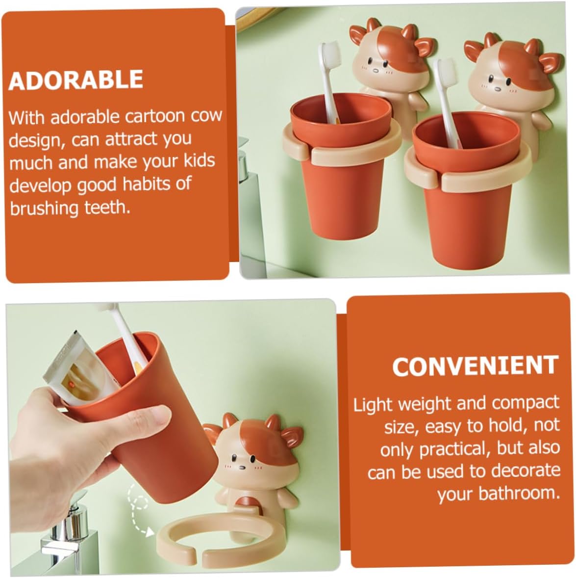 MAGICLULU Cartoon Cow Toothbrush Cup Lightweight Easy Storage