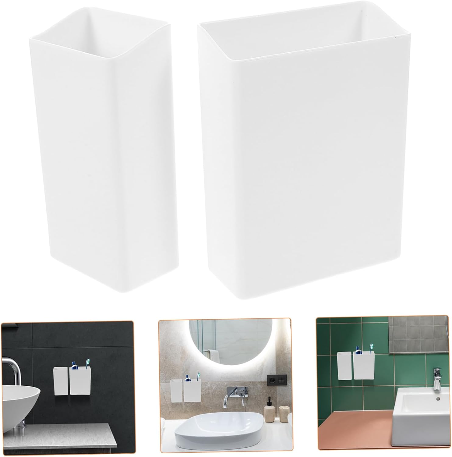 GLEAVI 2pcs Wall Mounted Toothbrush Holder Bathroom Organizer No Drilling
