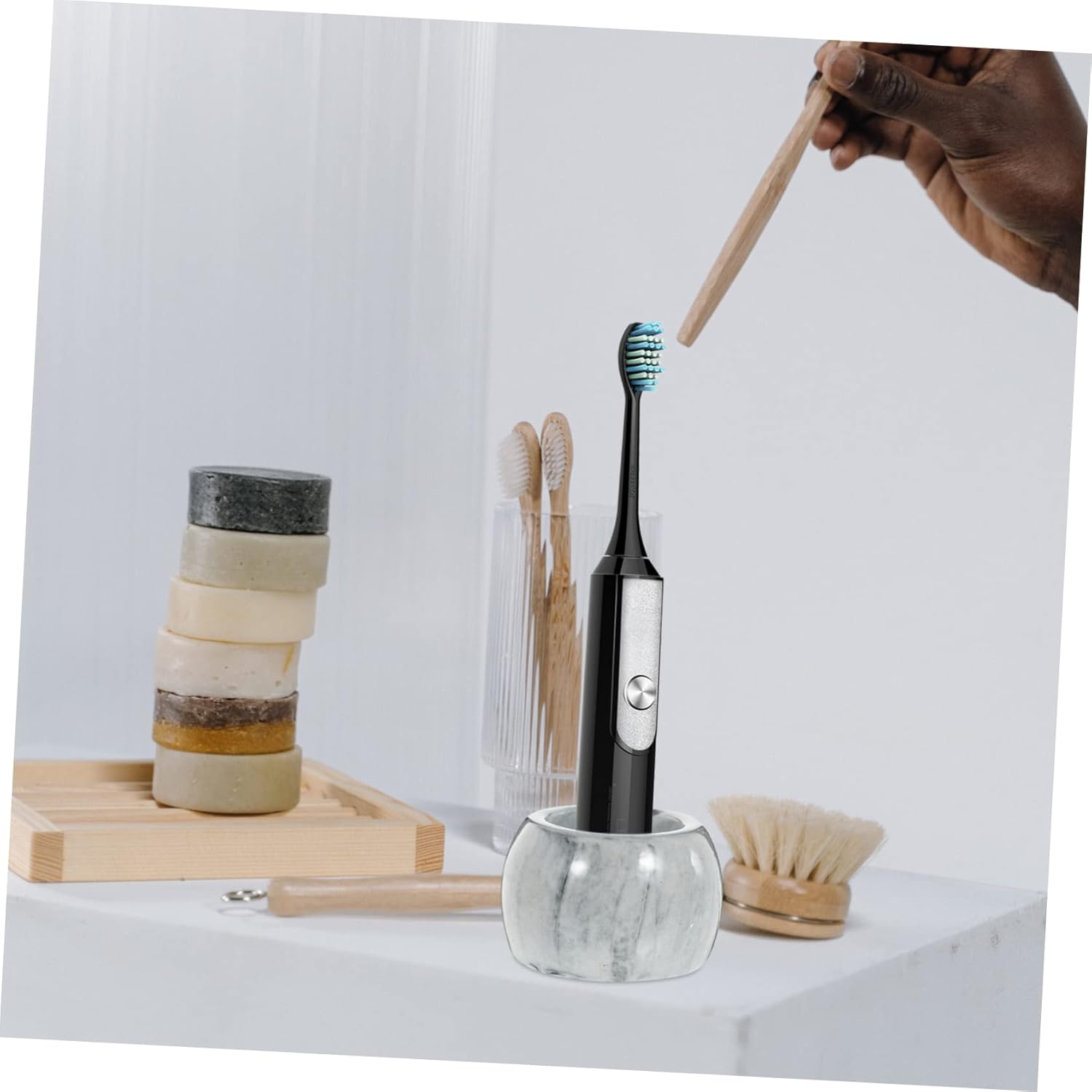 Sturdy and elegant 2Pcs Marbled Toothbrush Rack for Household Use