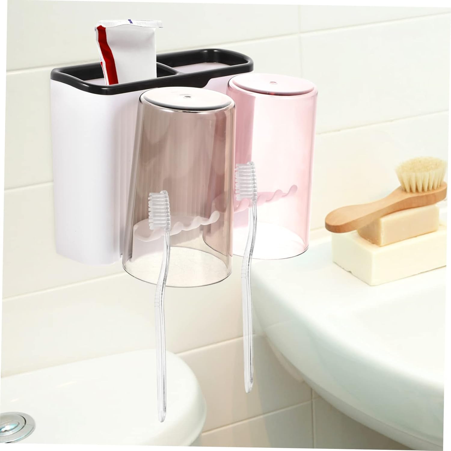 Wall-Mounted Bathroom Storage Set - Toothbrush Cup Organizer
