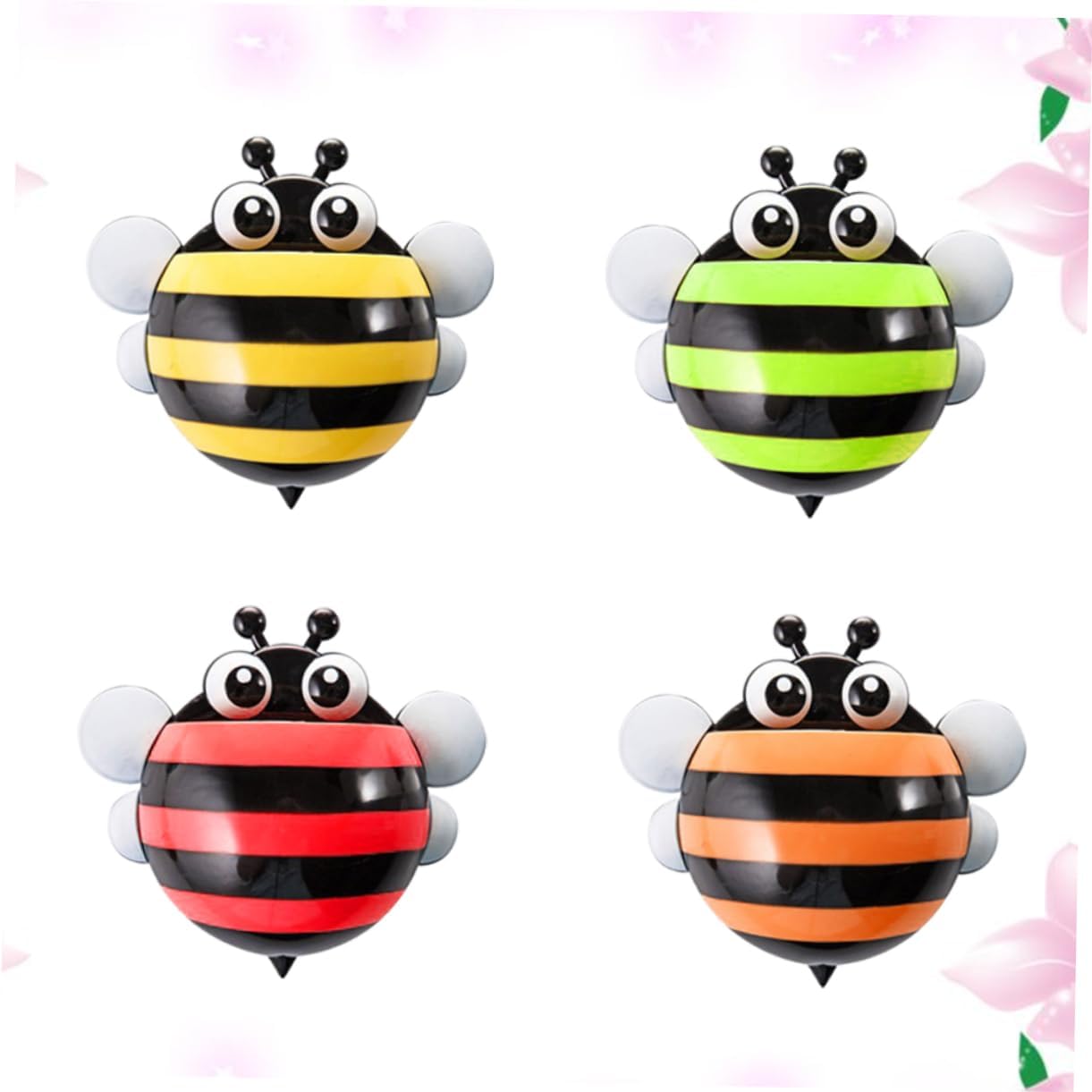 4PCS Cartoon Honeybee Suction Cup Toothbrush Holder for Bathroom Travel