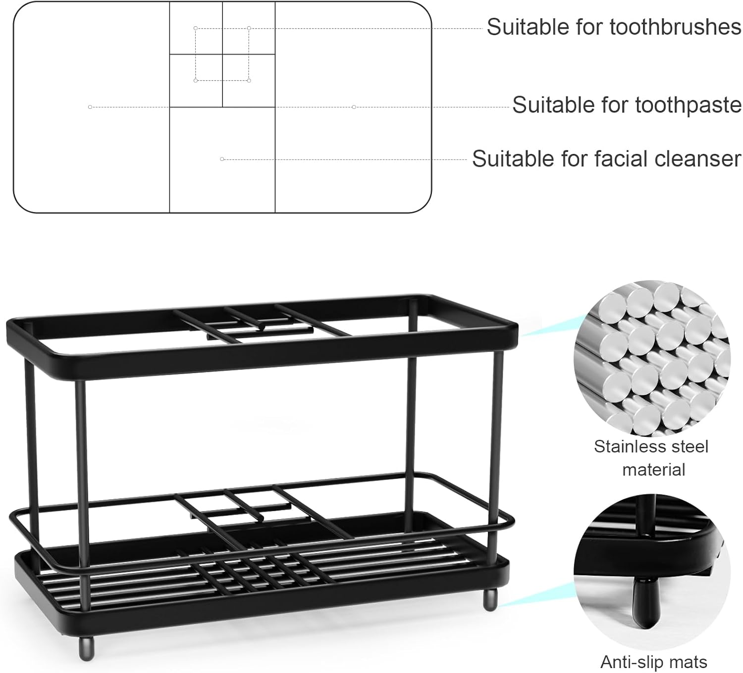 EOFJRUC High-Quality Stainless Steel 7-Slot Bathroom Toothbrush Holder Toothpaste Organizer