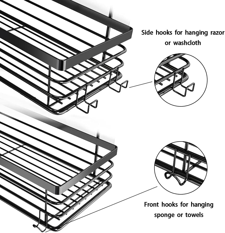 Stainless Steel Showers Caddy Organizer with 5 Hooks for Bathroom