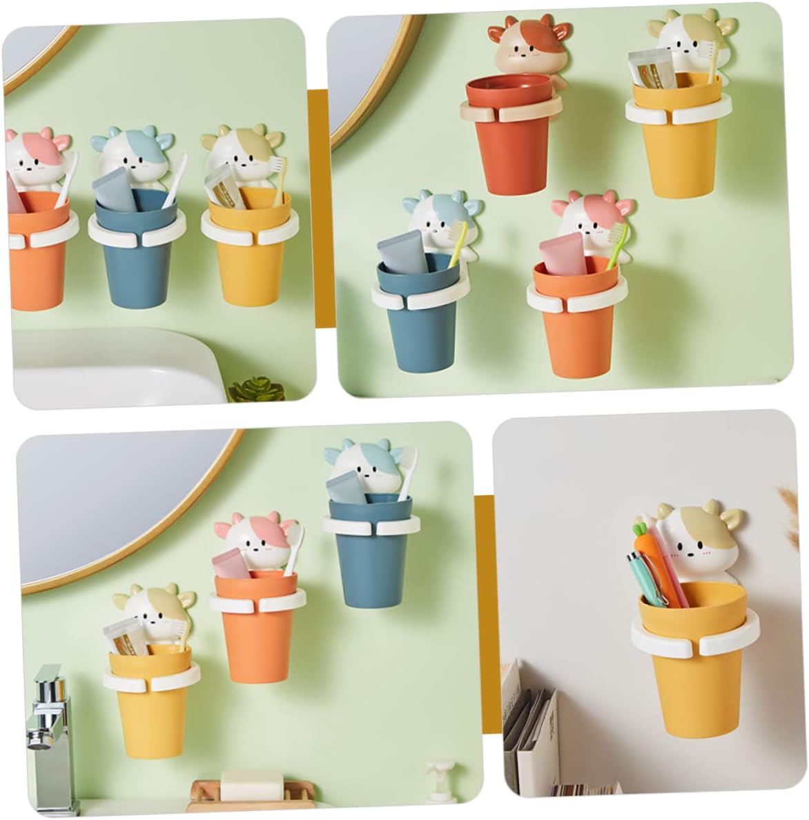 VOSAREA Cartoon Gargle Cup Wall Mounted Toothbrush Holder