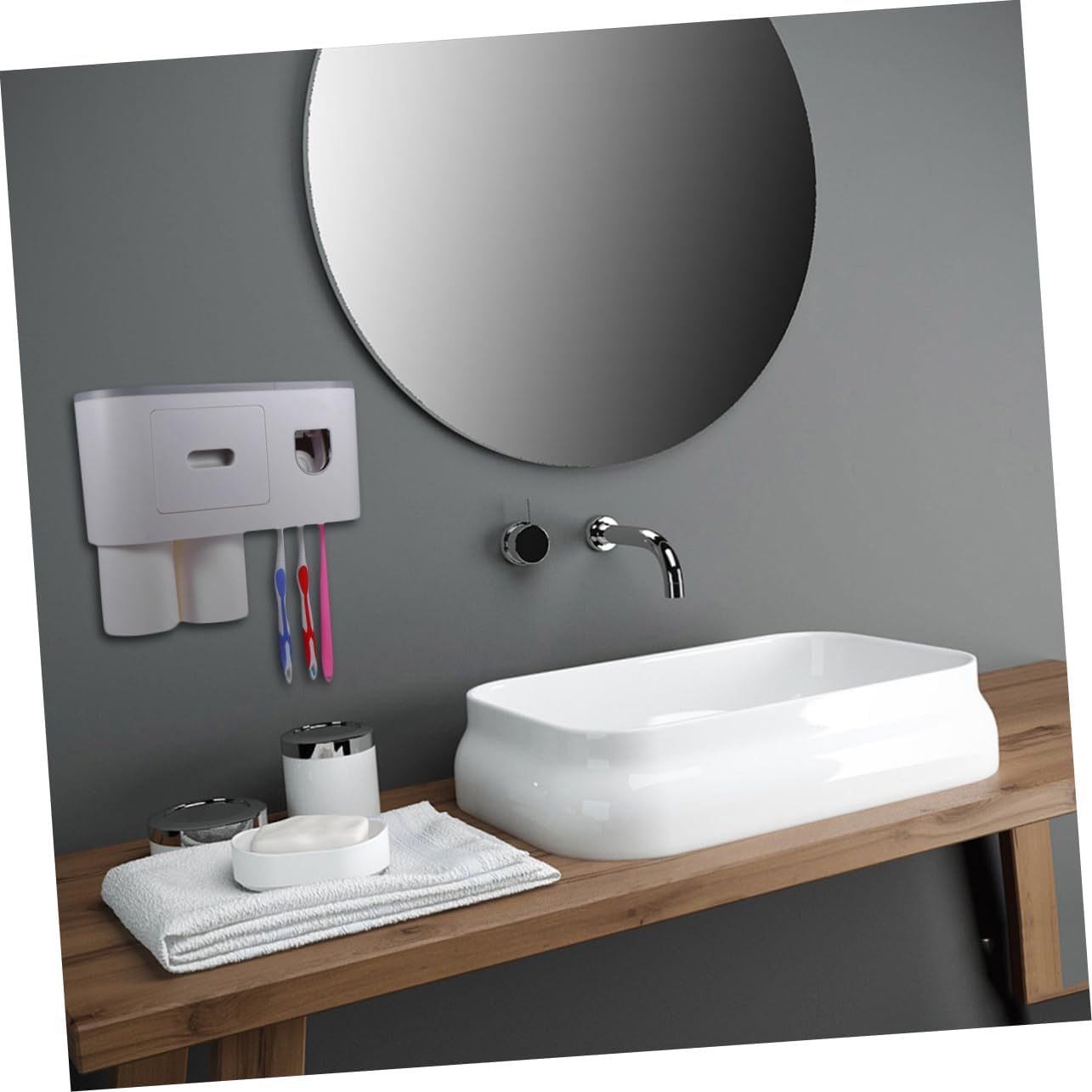 FOYTOKI Wall-Mounted Toothpaste Dispenser Toothbrush Holder with 2 Cups