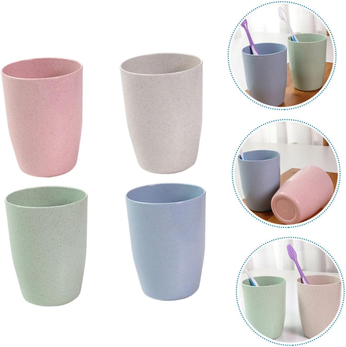 4-Piece Wheat Straw Mouth Wash Toothbrush Cup Holder Set