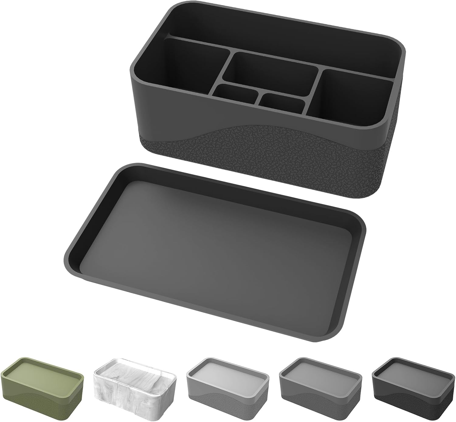 OKeanu Toothbrush and Toothpaste 6 Compartment Silicone Organizer - Darkgray