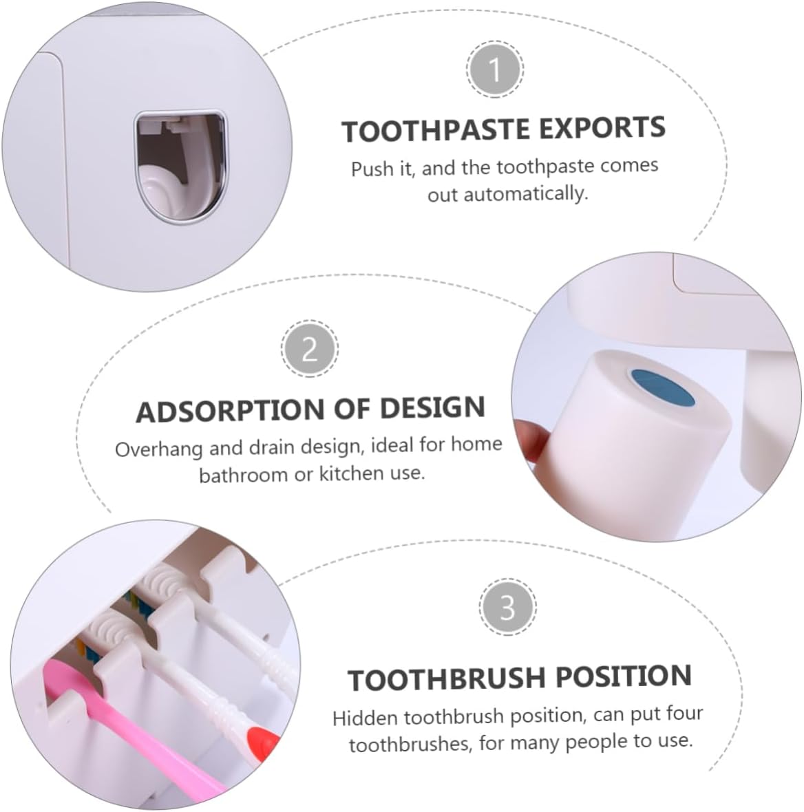 1Pc Wall Mounted Toothbrush Rack with Automatic Toothpaste Dispenser