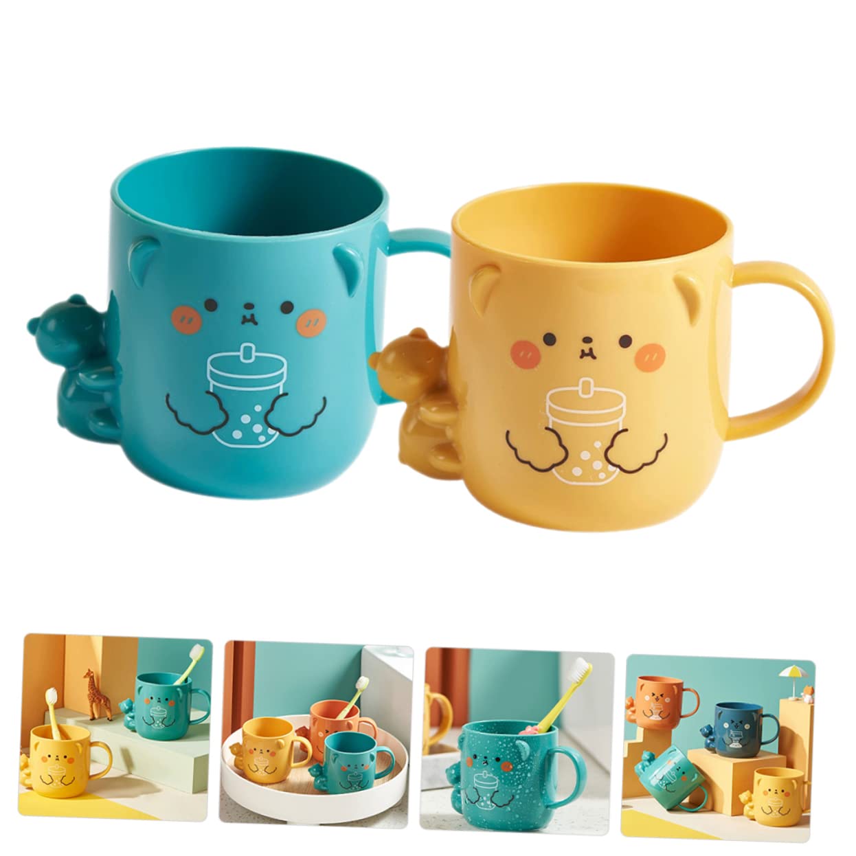 Adorable Bear Toothbrush Cup for Mouthwash 2-Piece Set