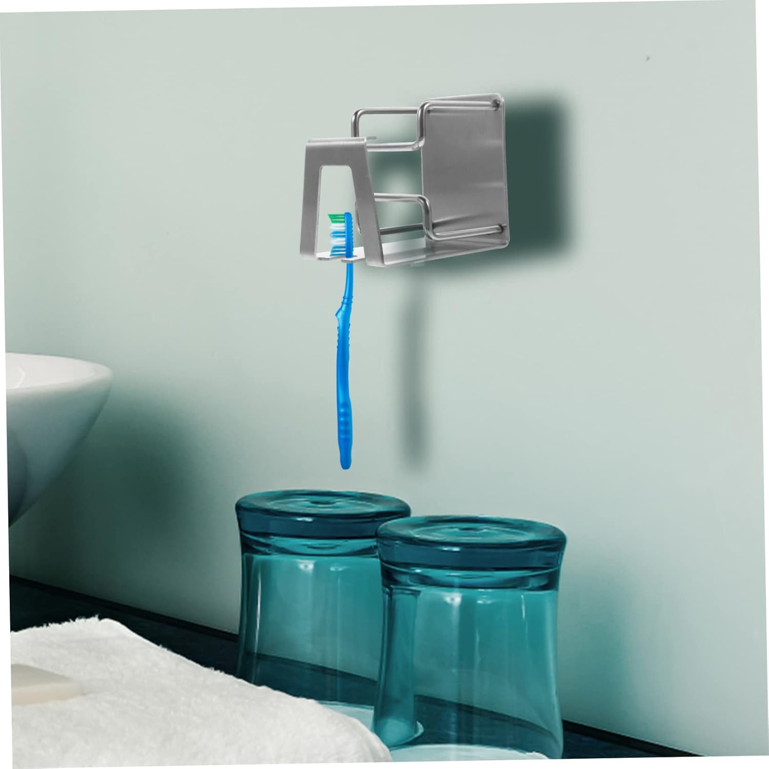 Stainless Steel Wall-Mounted Toothbrush and Cup Holder
