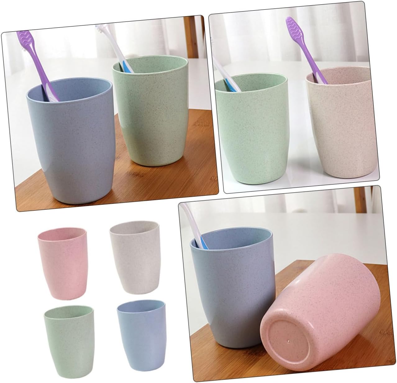 4-Piece Wheat Straw Mouth Wash Toothbrush Cup Holder Set