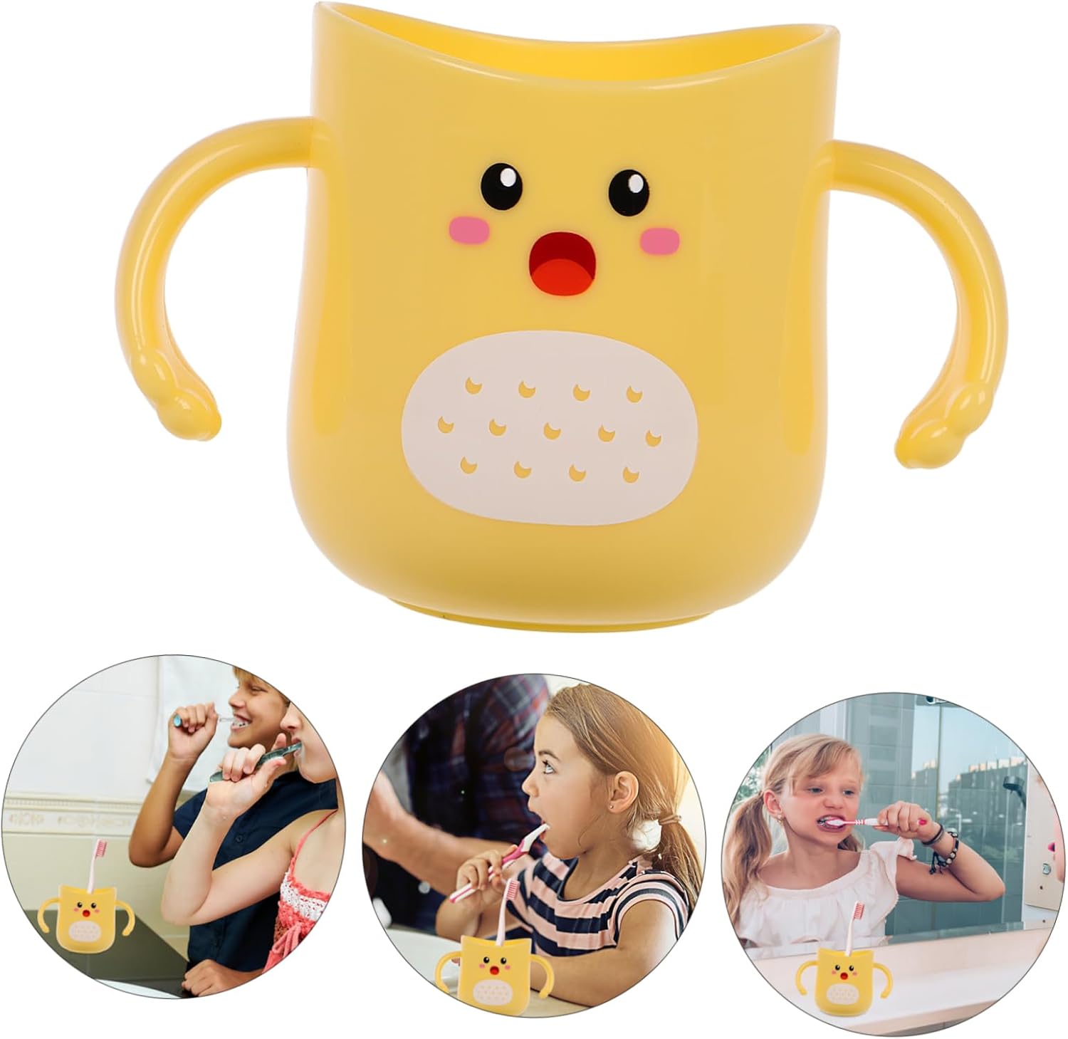 Kisangel Toothbrush Cup Double Handles Durable Cartoon Holder Easy to Clean