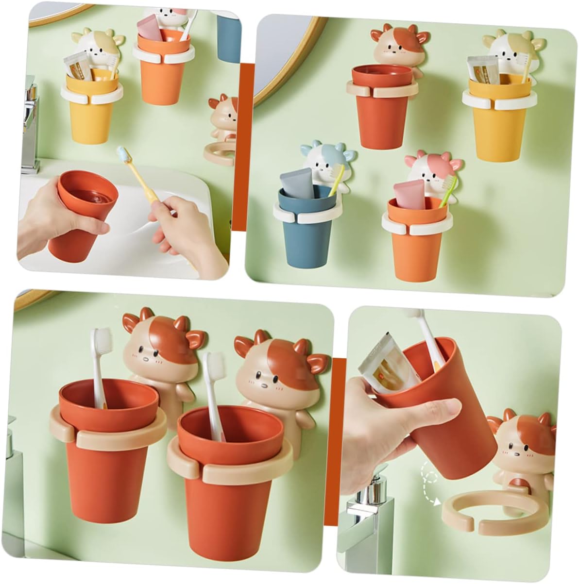MAGICLULU Cartoon Cow Toothbrush Cup Lightweight Easy Storage