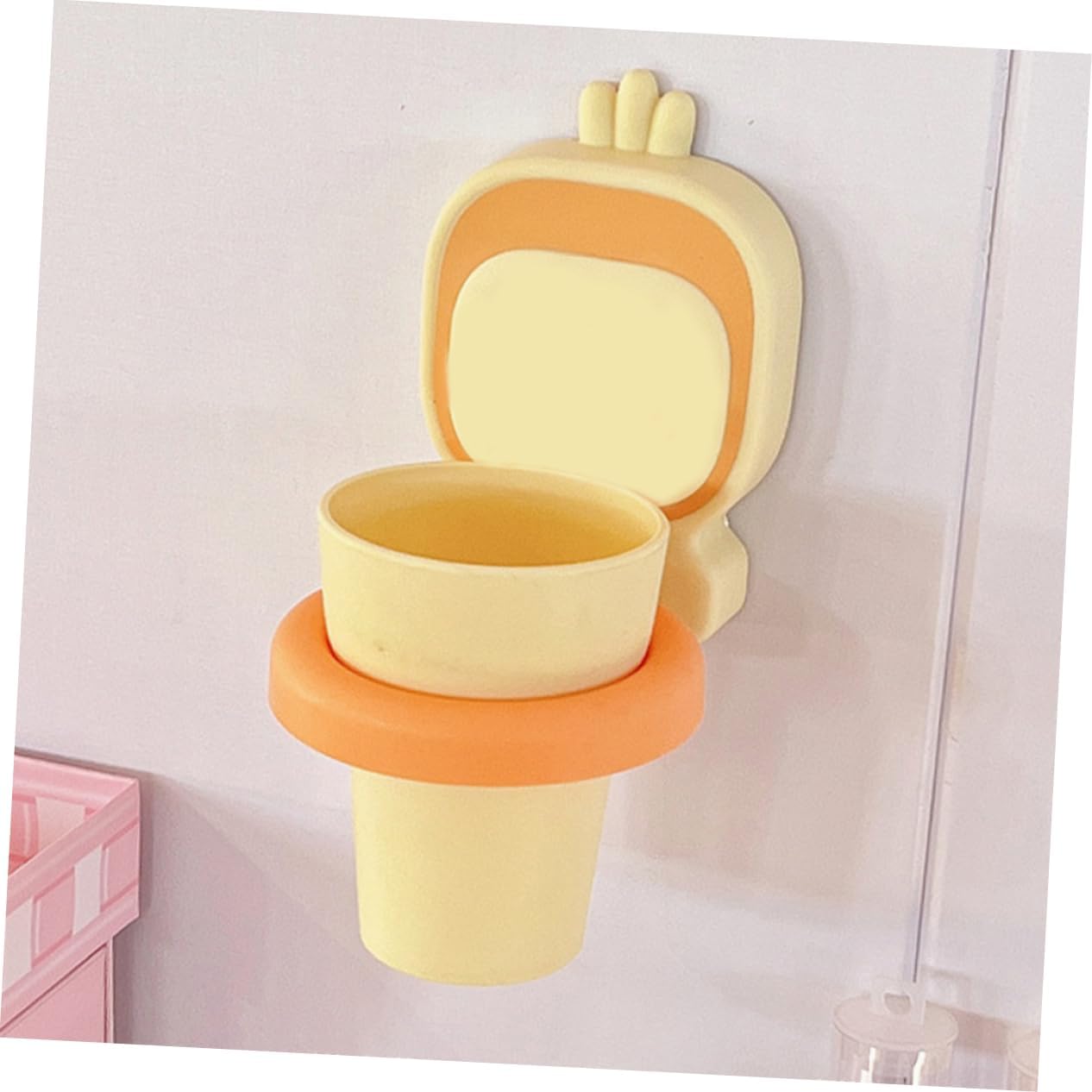 Labrimp 1set Toothbrush Cup Creative Bathroom Holder No Drill Wall-Mounted Design