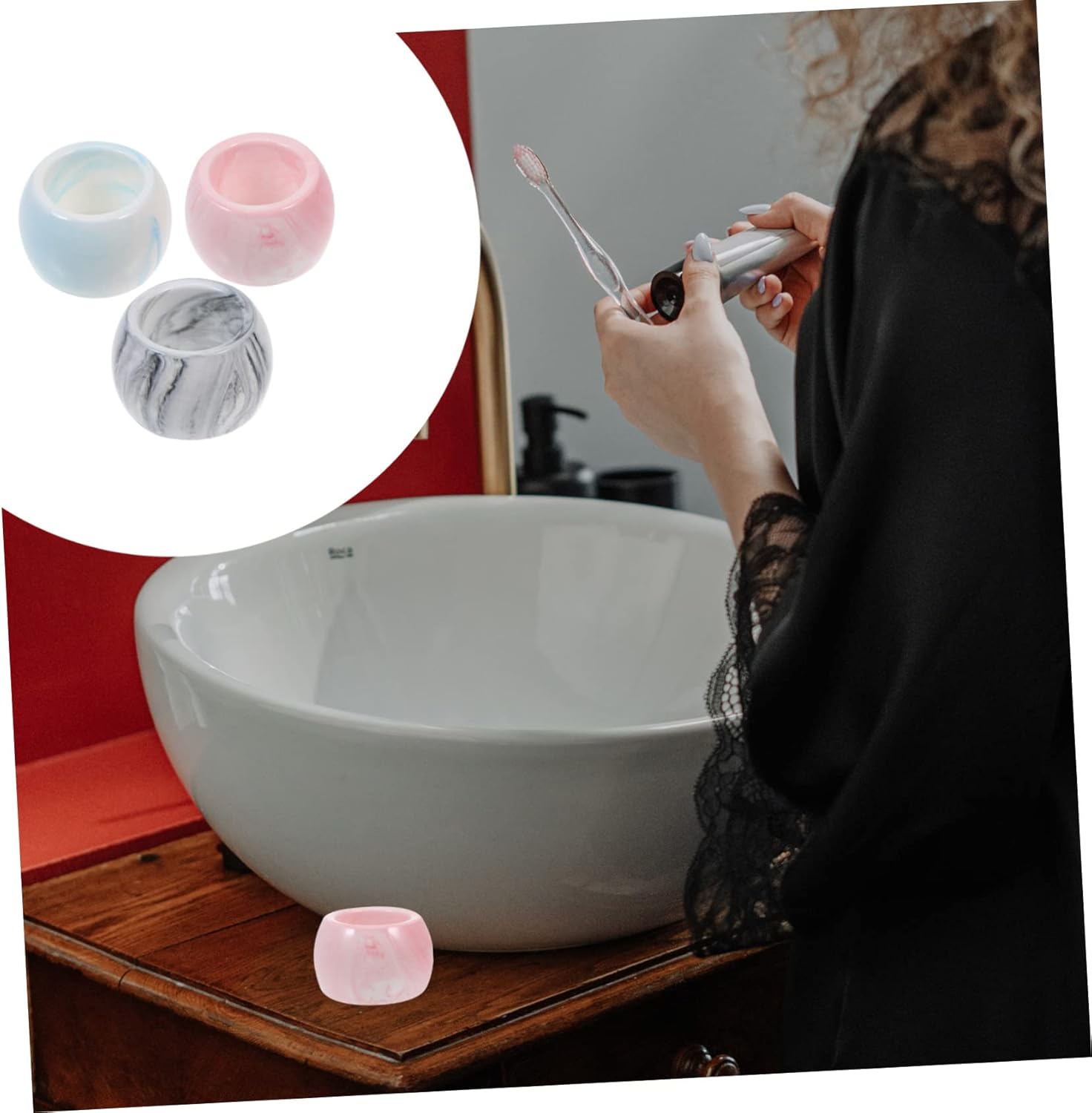 3Pcs Ceramic Electric Toothbrush Holder Marbling Design for Bathroom