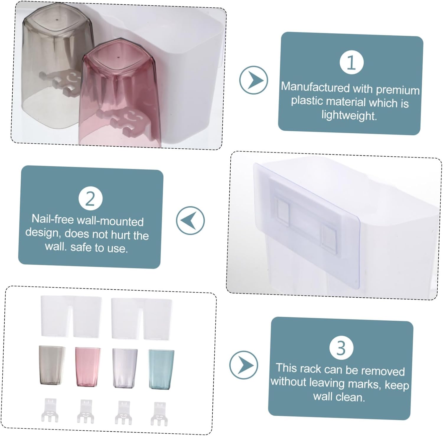 Wall-Mounted Compact 4-Cup Toothbrush Holder