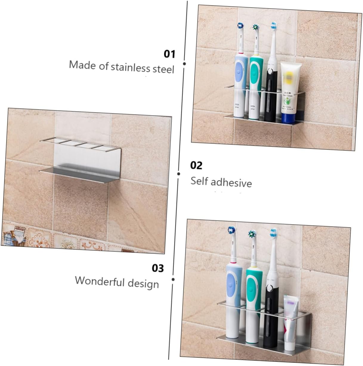 Wall Mounted Stainless Steel Toothpaste Organizer with Electric Toothbrush Slots