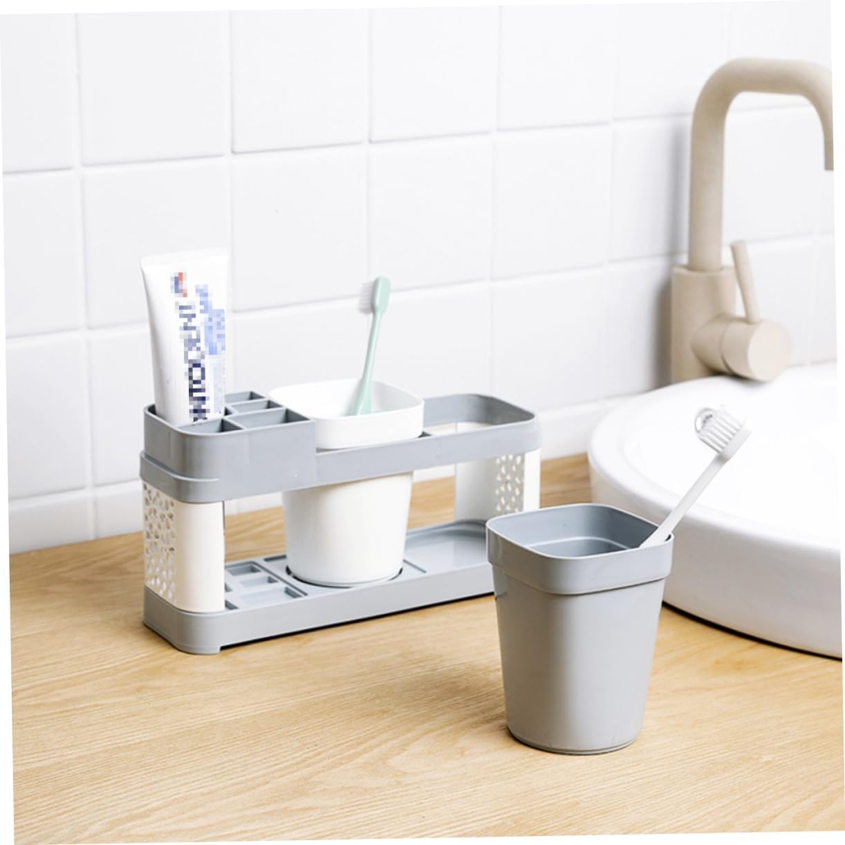 5 Slot Bathroom Organizer - Easy Toothpaste Toothbrush Storage