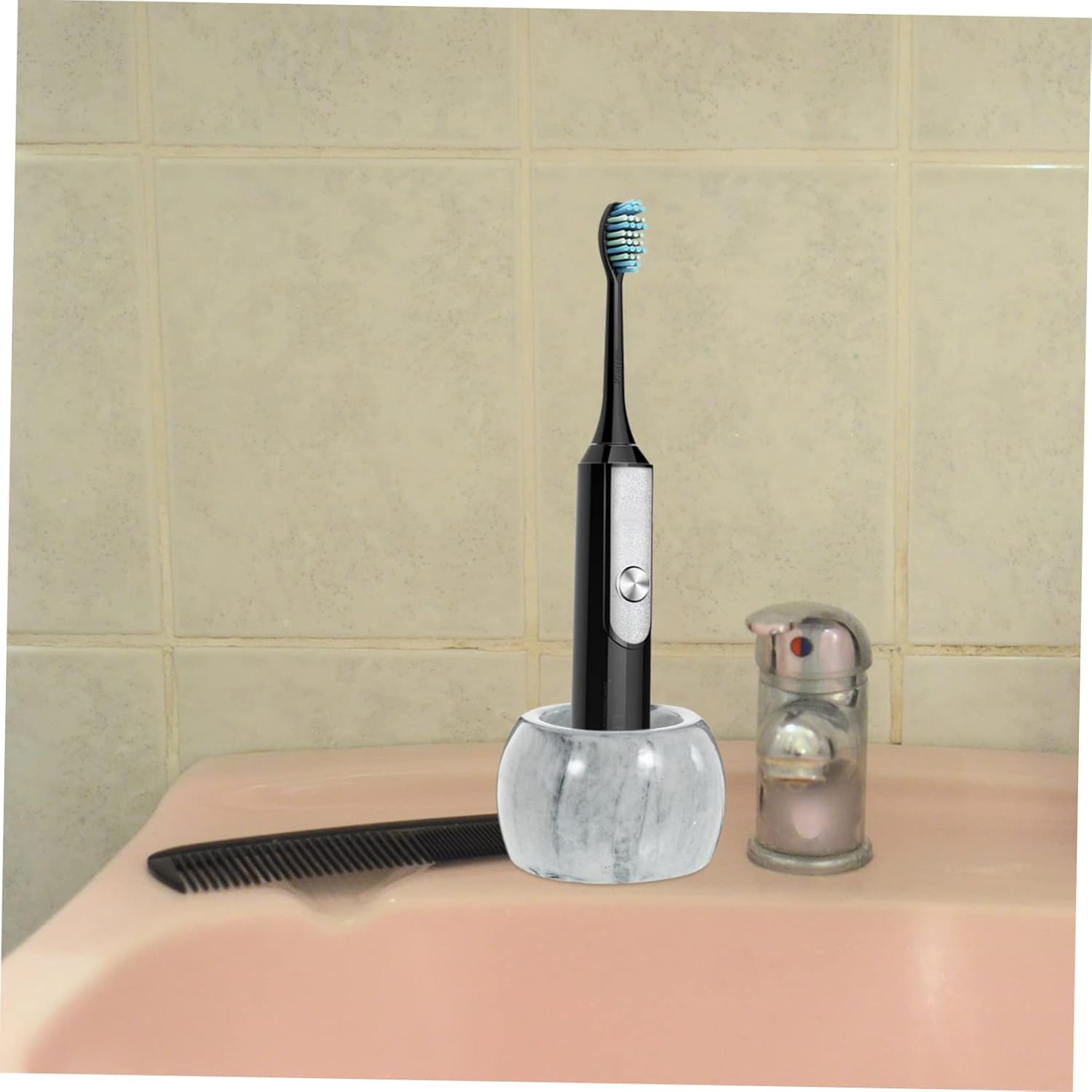 Stylish 2-Piece Marble Toothbrush Holder for Neat Bathroom Organization