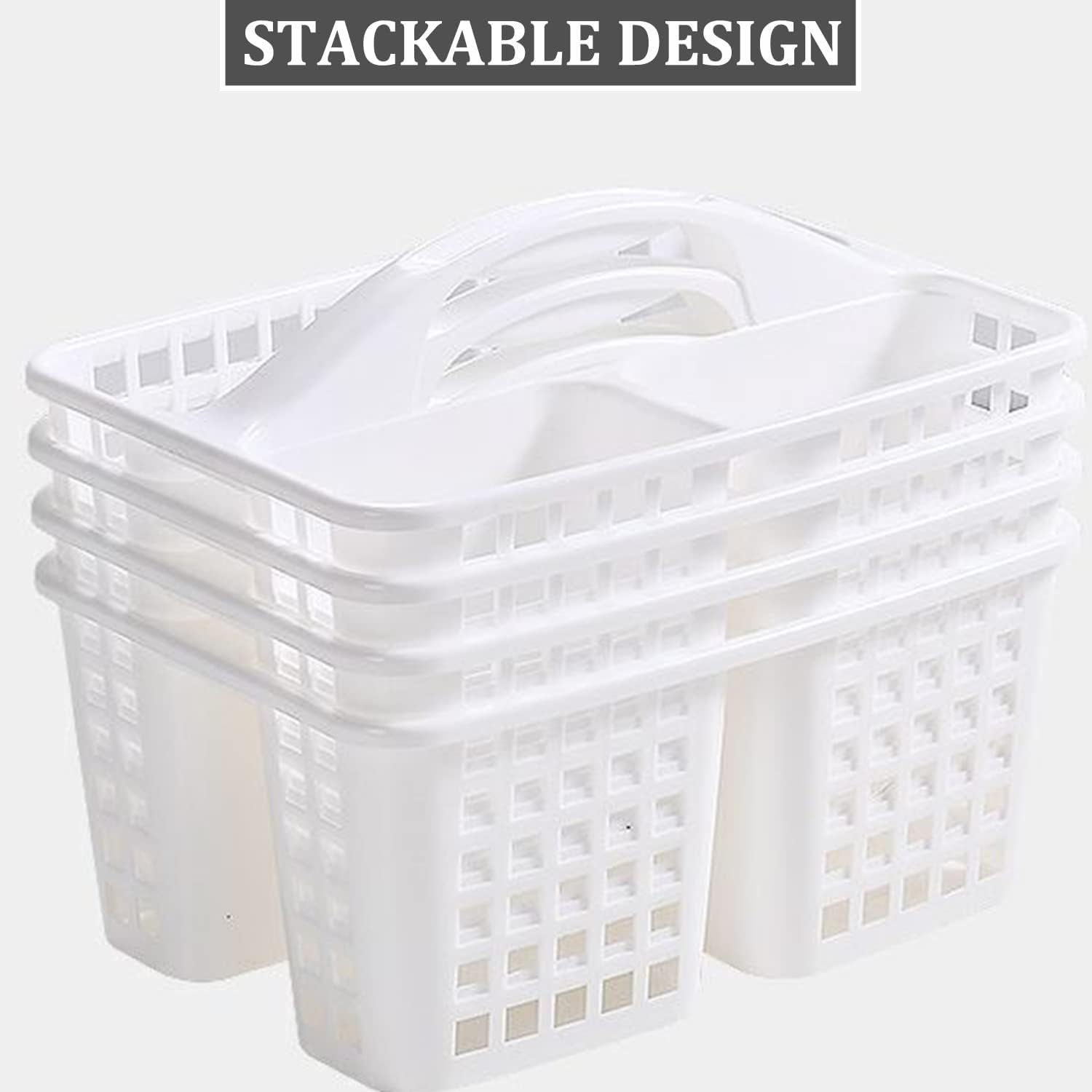HAUND 3-Compartment Plastic Shower Caddy Basket White