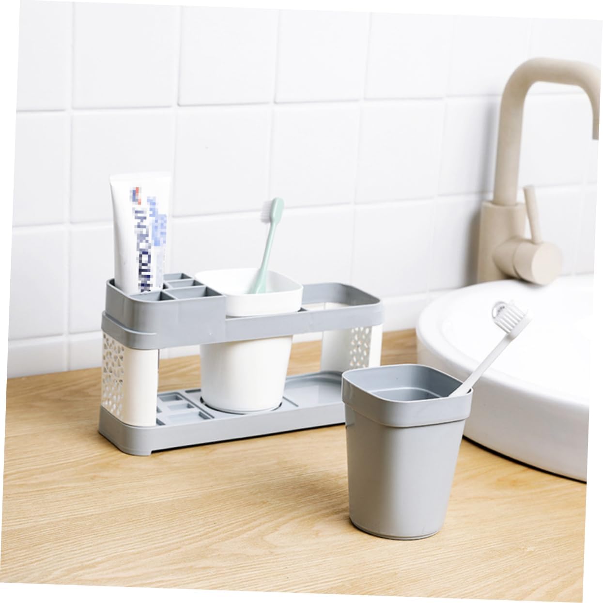 Dual-Holder Toothbrush Toothpaste Organizer