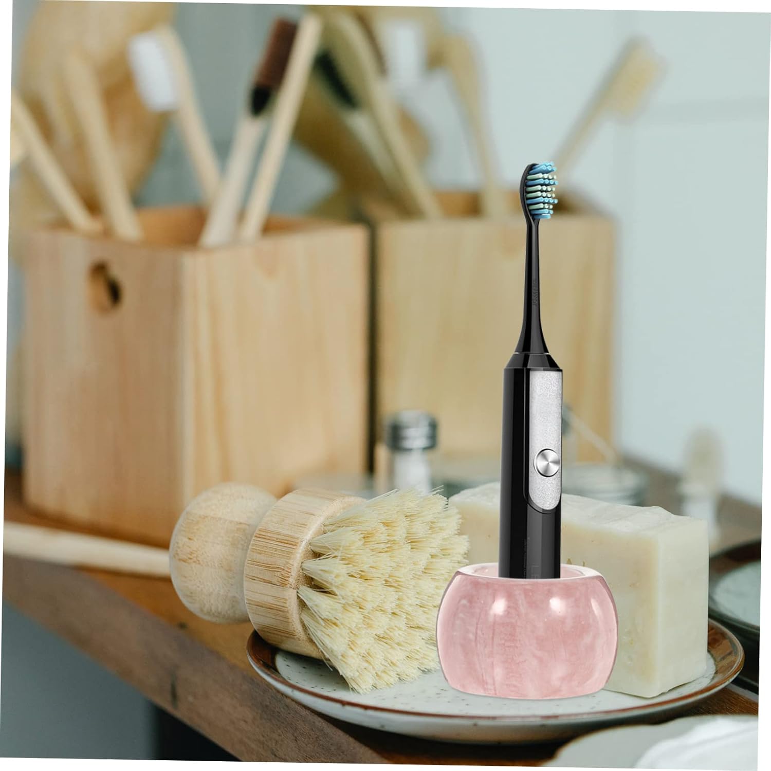 Stylish 2-Piece Marble Toothbrush Holder for Neat Bathroom Organization