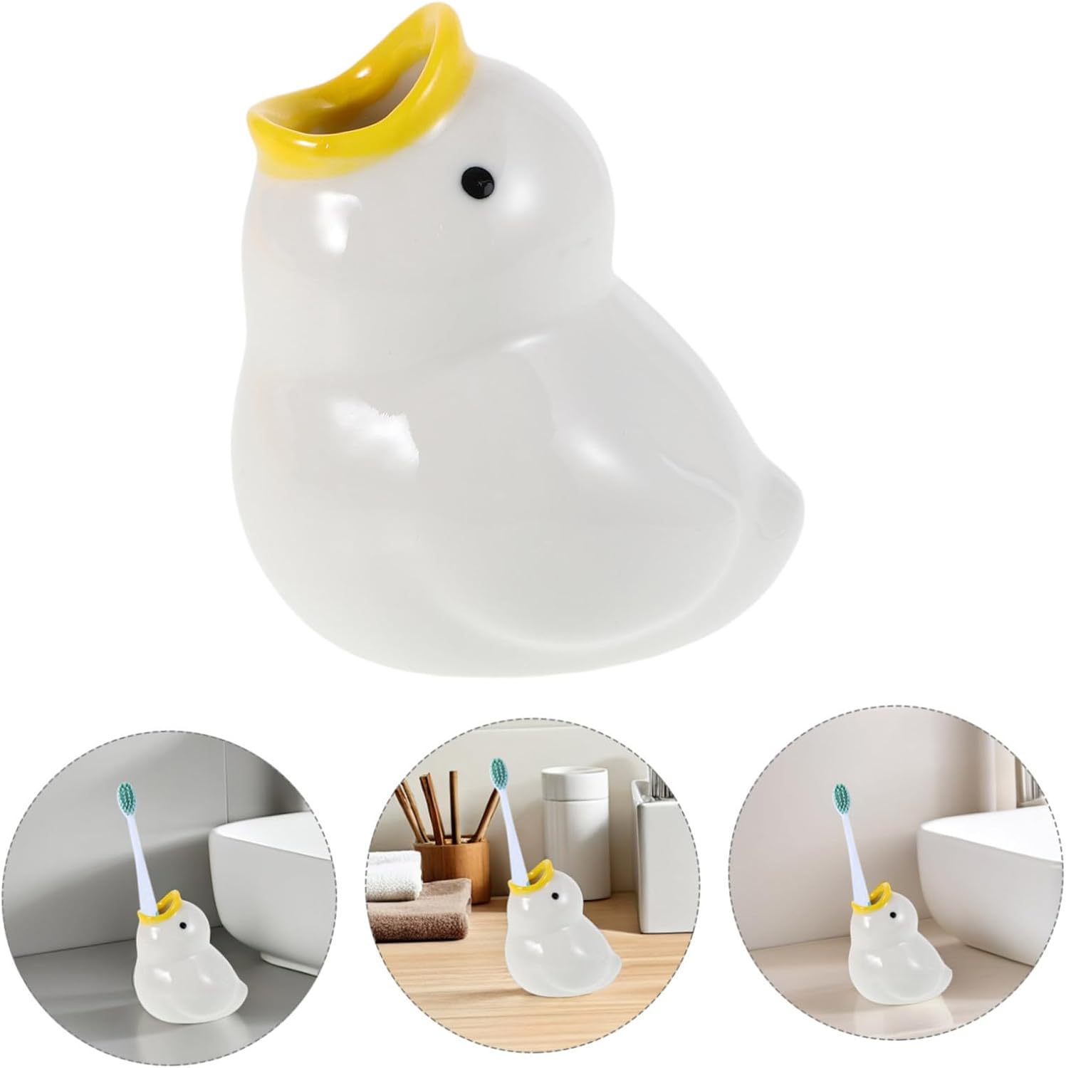 Bestyash Cute Ceramic Cartoon Duck Toothbrush Holder Bathroom Organizer