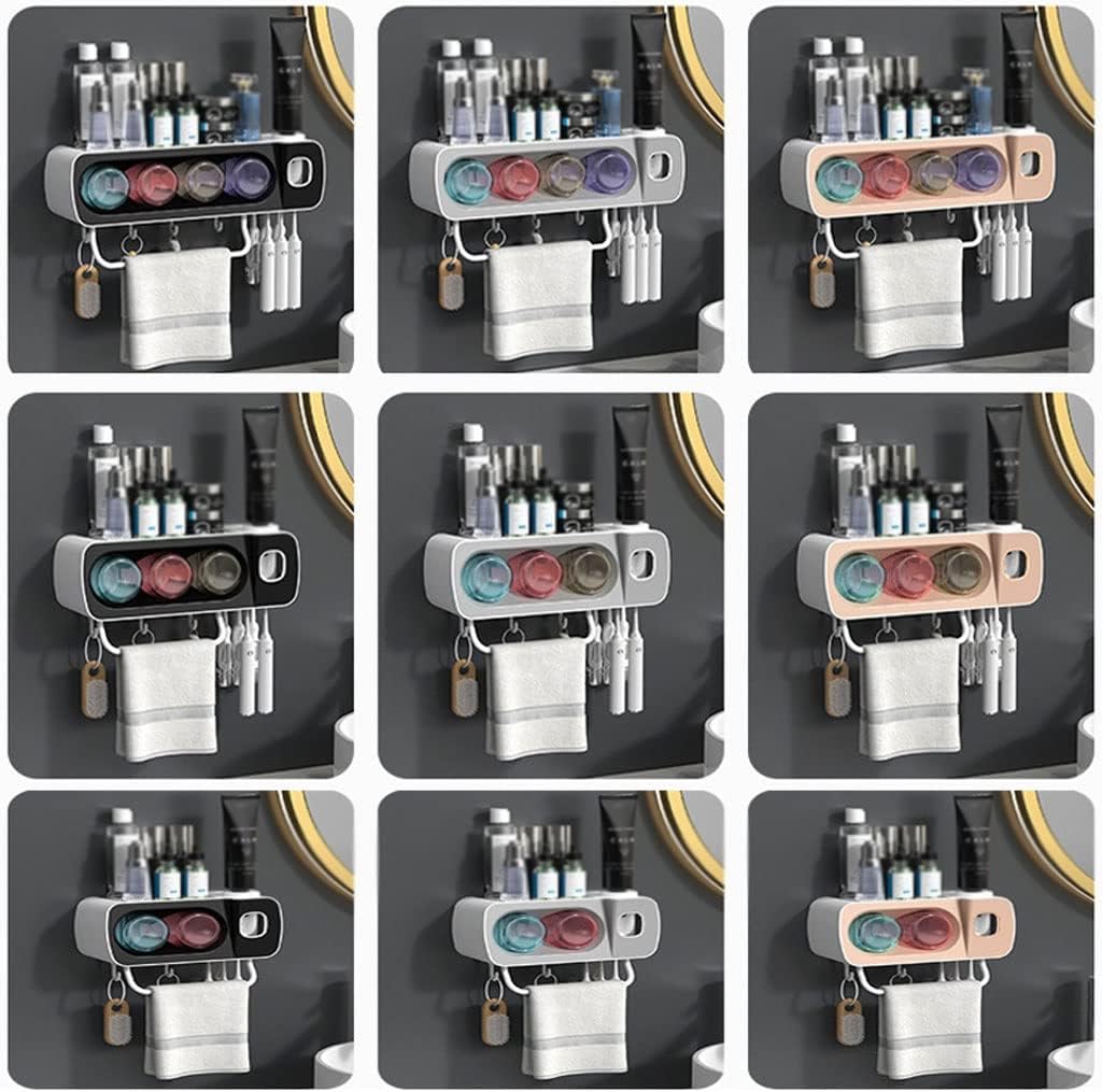 Wall Mount Toothbrush Holder With Eco-Friendly Squeezer 4 Mouthwash Cups