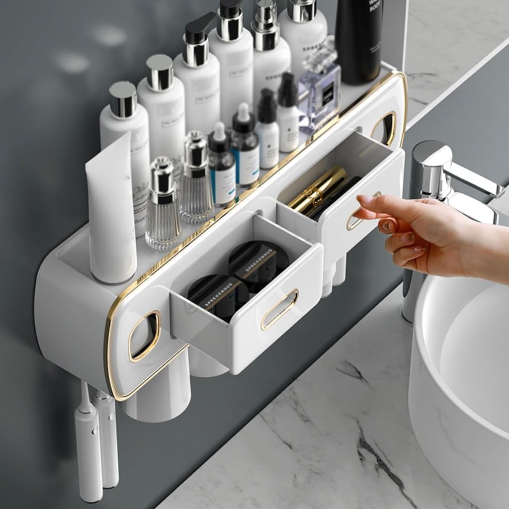 Small Wall-Mounted Toothbrush Holder with Toothpaste Squeeze Device