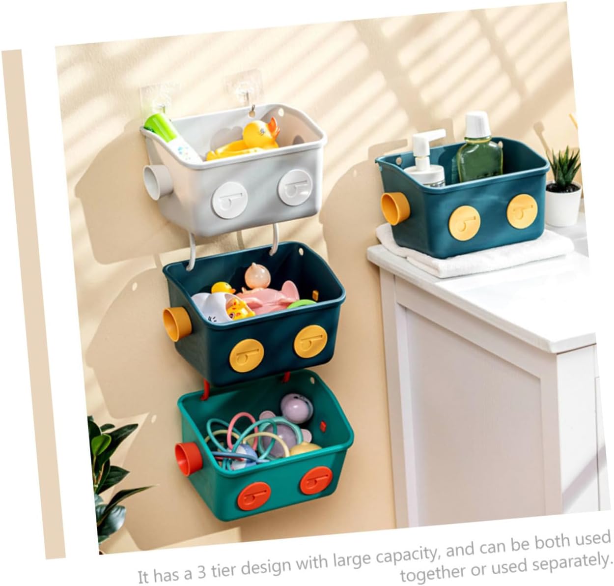 No Punching Shotarday Caddy Silver Basket for Bathroom Storage